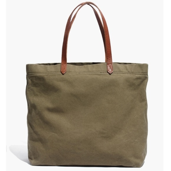 Madewell Handbags - Madewell Olive Green Canvas Tote w/ Leather Straps